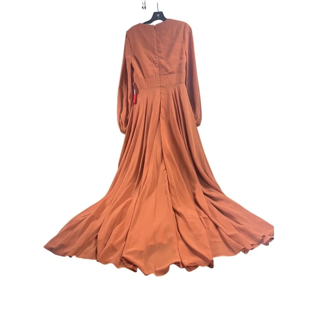 Ieena for Mac Duggal New Long Sleeve Chiffon Gown Terra Cotta Size 6 MSRP‎ $398